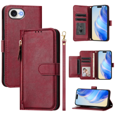 A-One Brand - iPhone 16e Plånboksfodral Zipper Pocket Läder - Röd