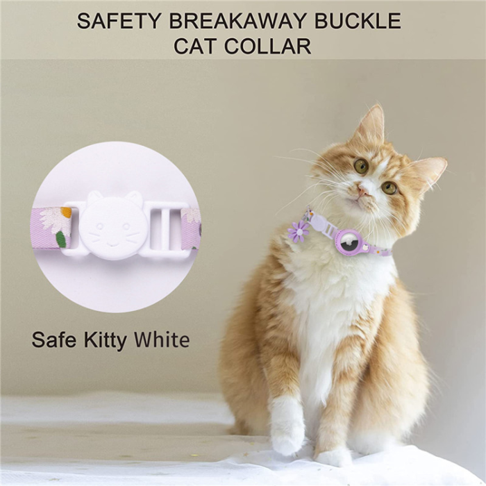A-One Brand - Airtag Katt Halsband Blommönstrat PU-läder - Lila
