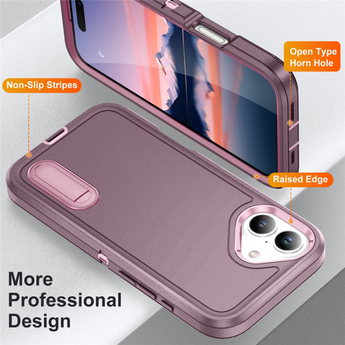 A-One Brand - iPhone 17 Mobilskal Kickstand Silikon - Lila/Rosa