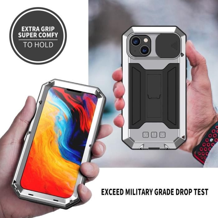 R-JUST - R-JUST Mobilskal till iPhone 14 med Slide Camera Cover i Silver