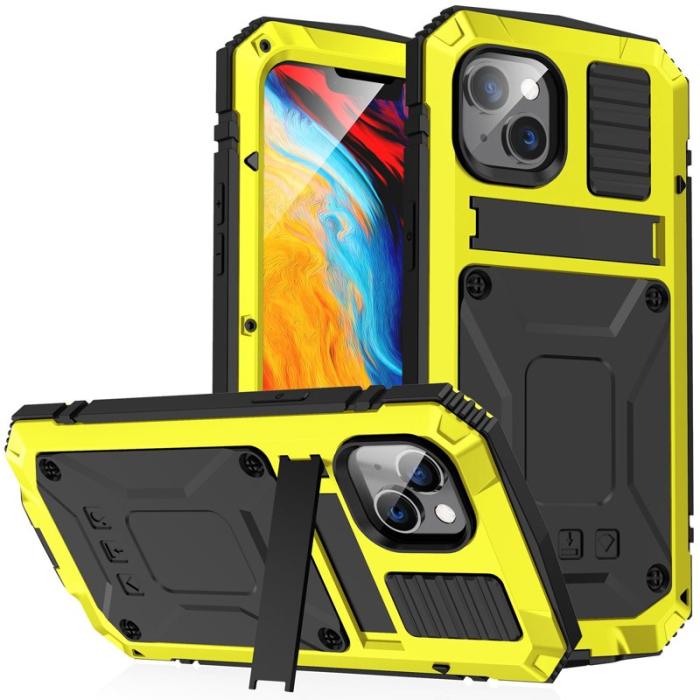 R-JUST - R-JUST Mobilskal till iPhone 14 Shockproof Hybrid Gult med Skärmskydd