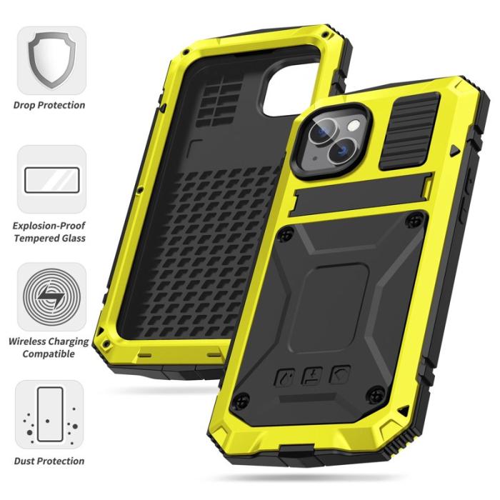 R-JUST - R-JUST Mobilskal till iPhone 14 Shockproof Hybrid Gult med Skärmskydd