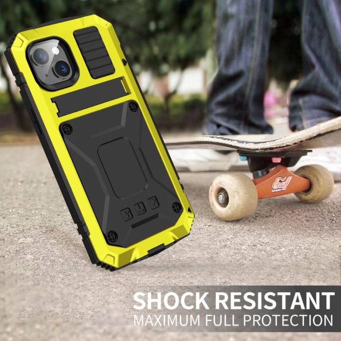 R-JUST - R-JUST Mobilskal till iPhone 14 Shockproof Hybrid Gult med Skärmskydd