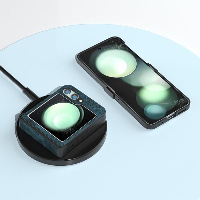 ABEEL - ABEEL Mobilskal till Samsung Galaxy Z Flip5 Hinge Design Litchi Blå