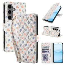 OEM - Samsung Galaxy S26 Plus Pl&aring;nboksfodral Rhombic Blomm&ouml;nster Konstl&auml;der - Vit