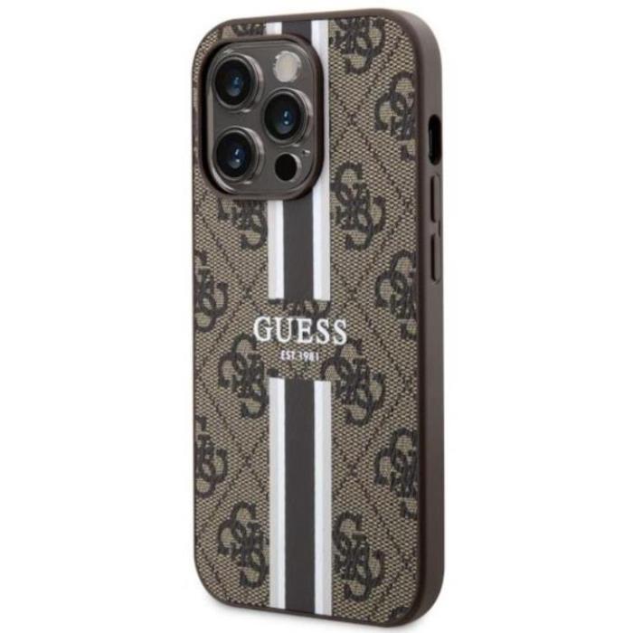 Guess - Guess iPhone 14 Pro Mobilskal MagSafe Printed Stripes Brun