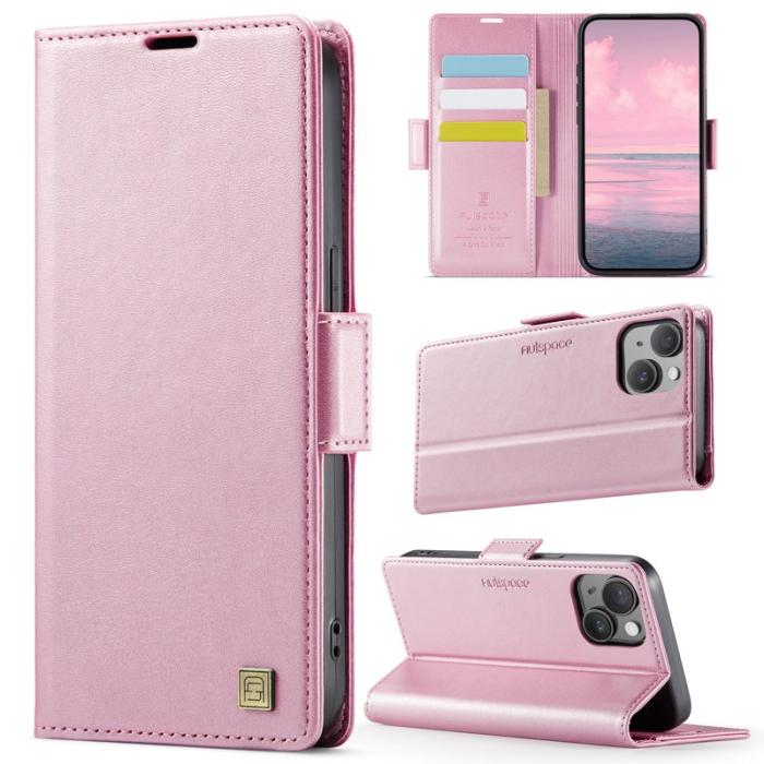 AUTSPACE - AUTSPACE iPhone 15 Fodral Retro Konstläder - RFID-Skydd - Rosa