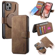 CASENEO - CASENEO iPhone 15 Pl&aring;nboksfodral Magnetiskt Detachable Konstl&auml;der - Brun