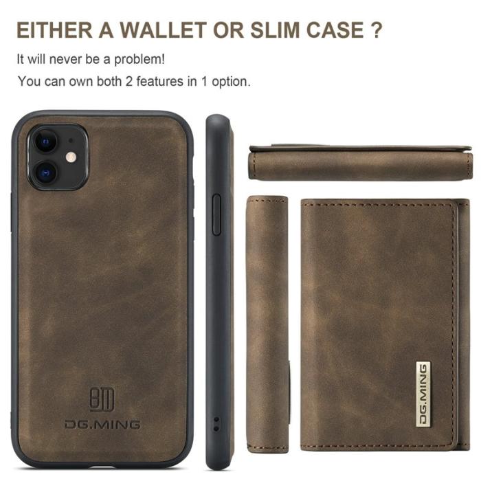 DG.MING - DG.MING Konstläder Plånboksfodral med Ställ för iPhone 11 - Brun