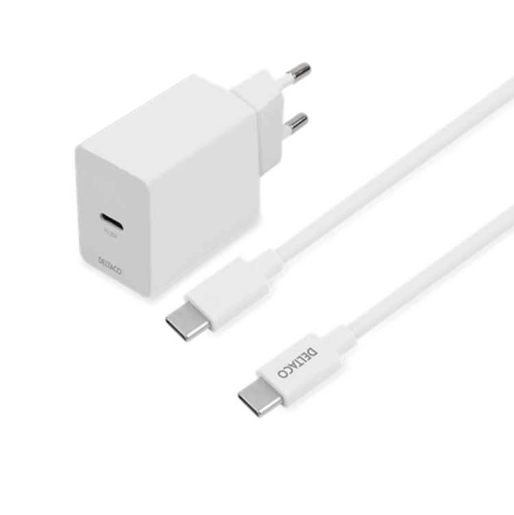 Deltaco PD Väggladdare USB-C till USB-C Kabel 20W 1m - Vit | 505295 | AlltMobil