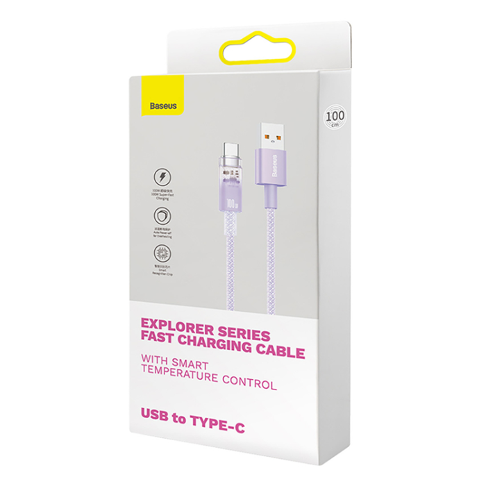 BASEUS - Baseus USB-A - USB-C kabel 100W 1m Temperature Sensor - Lila