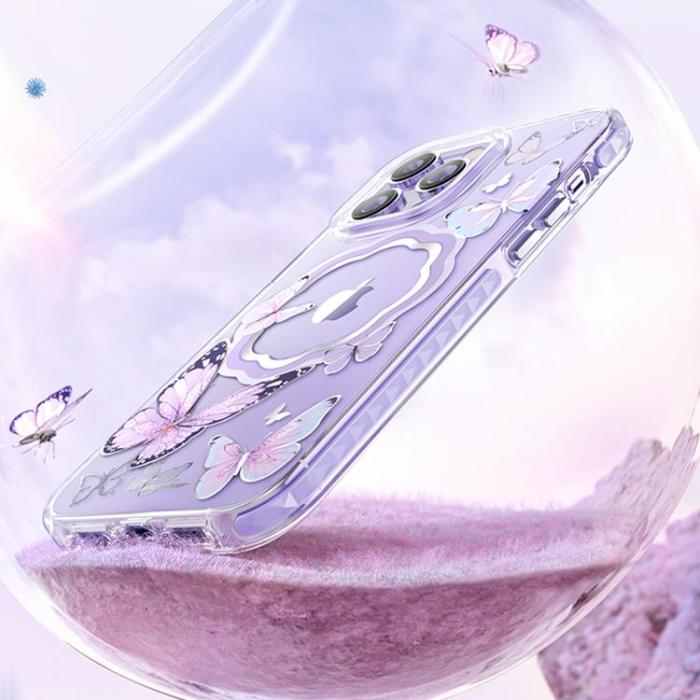 Kingxbar - Kingxbar iPhone 14 Plus Skal Magsafe Butterfly - Lila