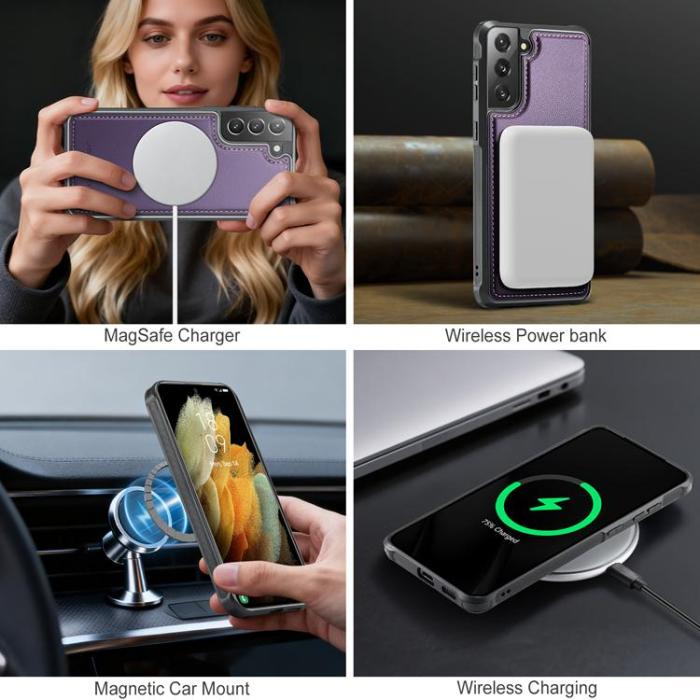 OEM - JEEHOOD Samsung Galaxy S21 5G Fodral KonstLäder - Lila