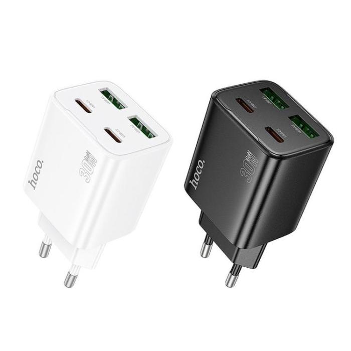Hoco - Hoco Snabbladdare PD 30W 2xUSB-A 2xUSB-C QC3.0 3A N56 - Vit
