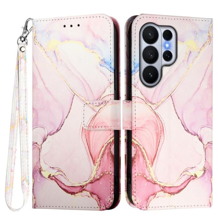 OEM - Samsung Galaxy S26 Ultra Skal Marmor Mönster Äkta Läder - Roséguld