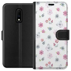 Gustaf - Pl&aring;nboksfodral till OnePlus 7 med Blommor och fj&auml;rillar