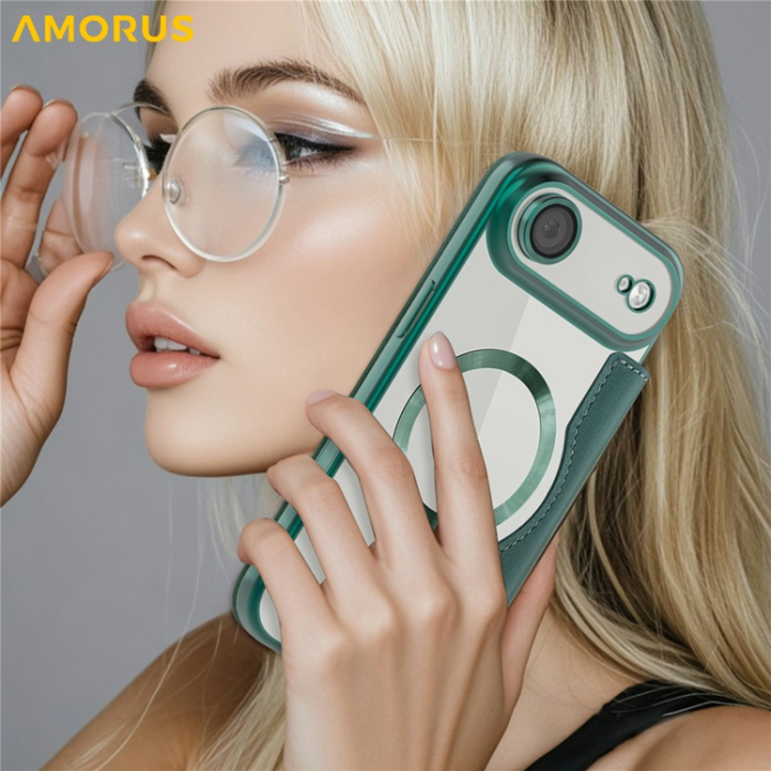 Amorus - AMORUS iPhone Air Plånboksfodral MagSafe RFID - Grön