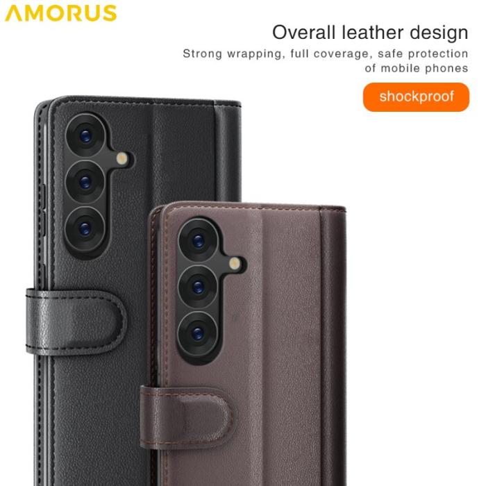 Amorus - AMORUS Samsung Galaxy S26/S26 Pro Plånboksfodral Äkta Läder - Brun