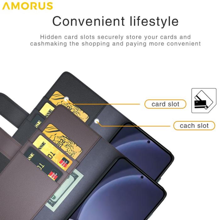Amorus - AMORUS Samsung Galaxy S26/S26 Pro Plånboksfodral Äkta Läder - Brun