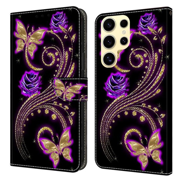 OEM - Samsung Galaxy S26 Ultra Fodral PU Läder 3D Mönster - Lila Blommor