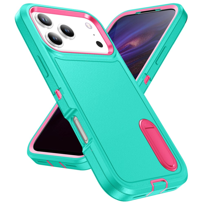 A-One Brand - iPhone 17 Pro Max Mobilskal Kickstand Silikon - Ljusgrön/Rosa