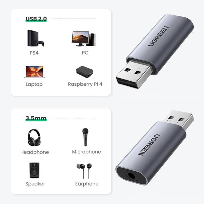 Ugreen - UGreen Adaptrar Audio - Grå