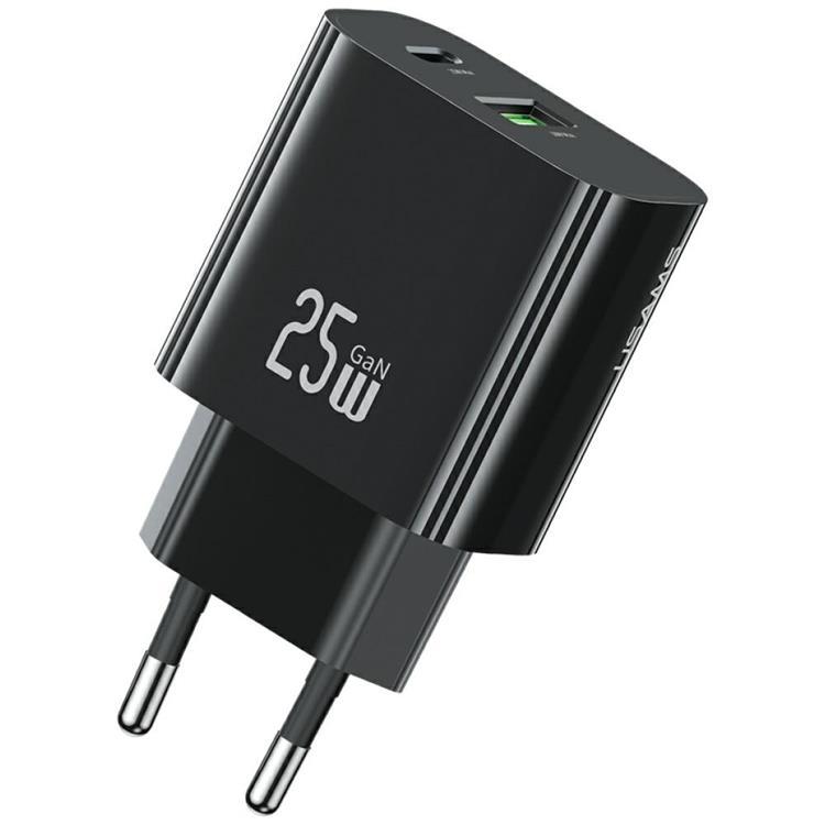 USAMS Snabbladdare 25W 1xUSB-C 1xUSB-A CC315 - Svart | 505295 | AlltMobil
