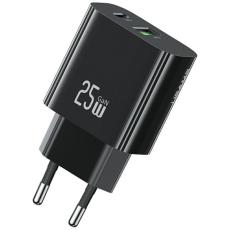 USAMS - USAMS Snabbladdare 25W 1xUSB-C 1xUSB-A CC315 - Svart