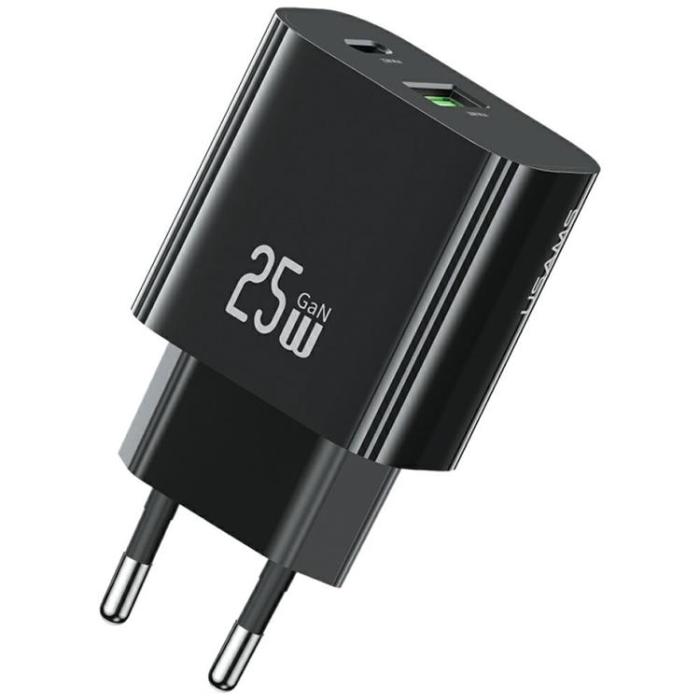 USAMS - USAMS Snabbladdare 25W 1xUSB-C 1xUSB-A CC315 - Svart