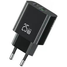 USAMS - USAMS Snabbladdare 25W 1xUSB-C 1xUSB-A CC315 - Svart