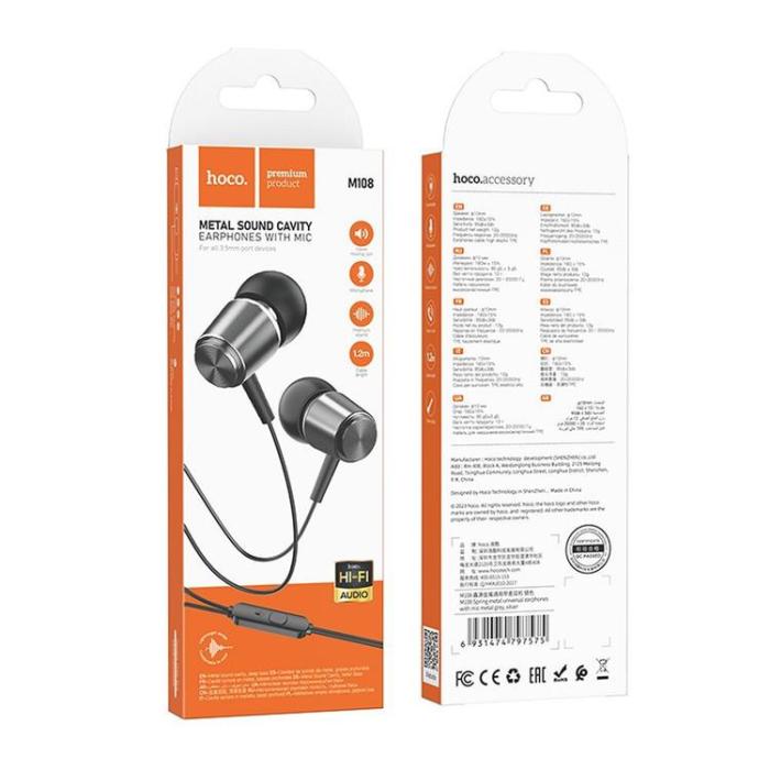 Hoco - Hoco In-Ear Trådbundna Hörlurar Jack 3.5 mm M108 - Grå