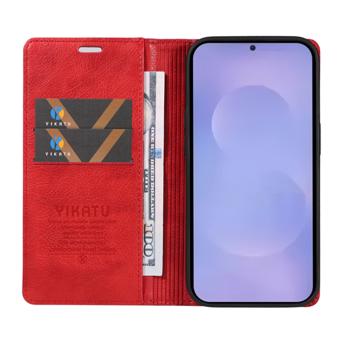 YIKATU - YIKATU Galaxy S26/S26 Pro Plånboksfodral Litchi Läder - Röd