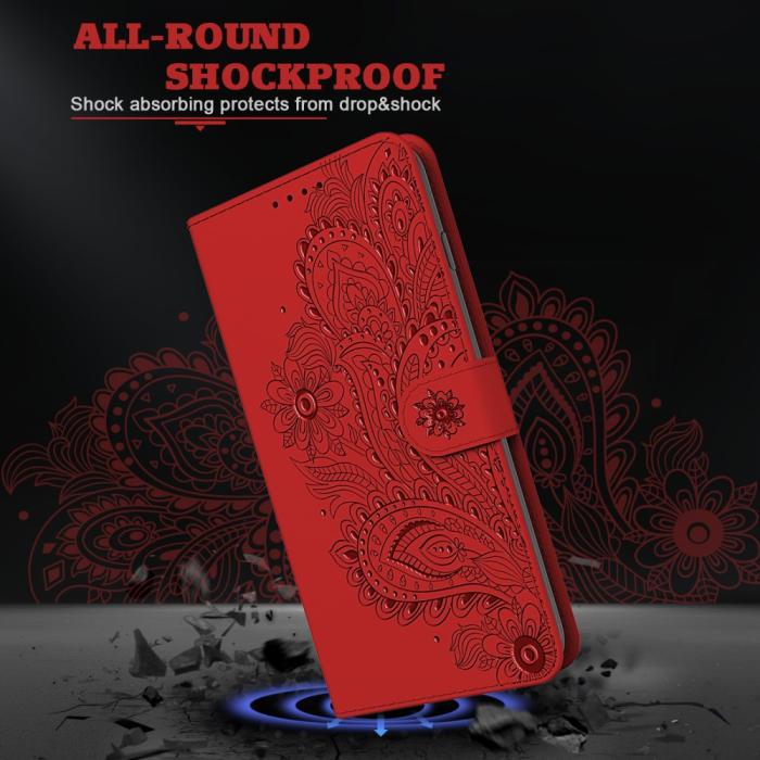 OEM - Blommor iPhone 13 Pro Max Plånboksfodral - Röd