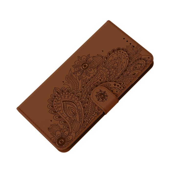 OEM - Blommor iPhone 13 Pro Max Plånboksfodral - Brun