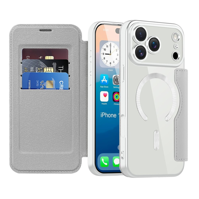 A-One Brand - iPhone 17 Pro Max Plånboksfodral Magsafe RFID Blocking - Titanium Grå