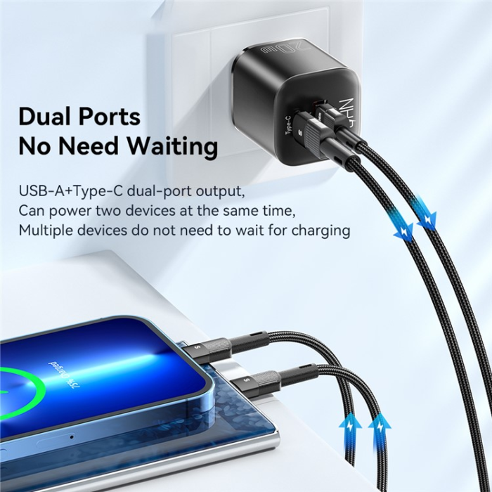 ESSAGER - ESSAGER GaN Snabbladdare 20W USB-A - USB-C US Curved - Vit