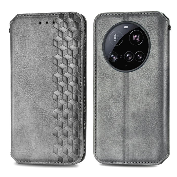 A-One Brand - Xiaomi 15 Ultra Plånboksfodral Rhombus Imprint Läder - Grå