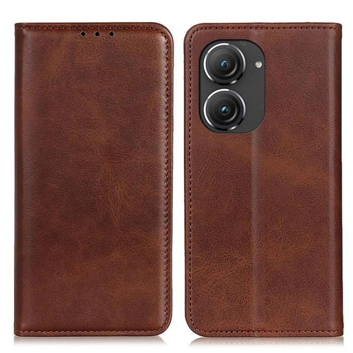 A-One Brand - Asus Zenfone 9 Plånboksfodral Äkta Läder Flip - Coffee