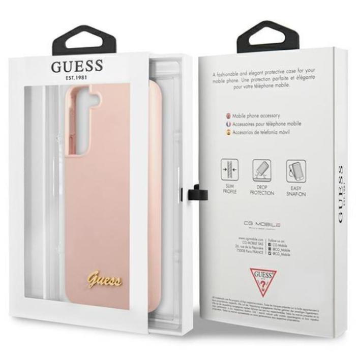 Guess - Guess Galaxy S23 Plus Skal Silicone Script Metal Logo - Rosa