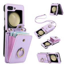 A-One Brand - Galaxy Z Flip7 Plånboksfodral Ring Kickstand med Lång rem - Lila