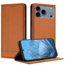 A-One Brand - iPhone 17 Pro Max Plånboksfodral L Shaped Grid Pattern - Brun