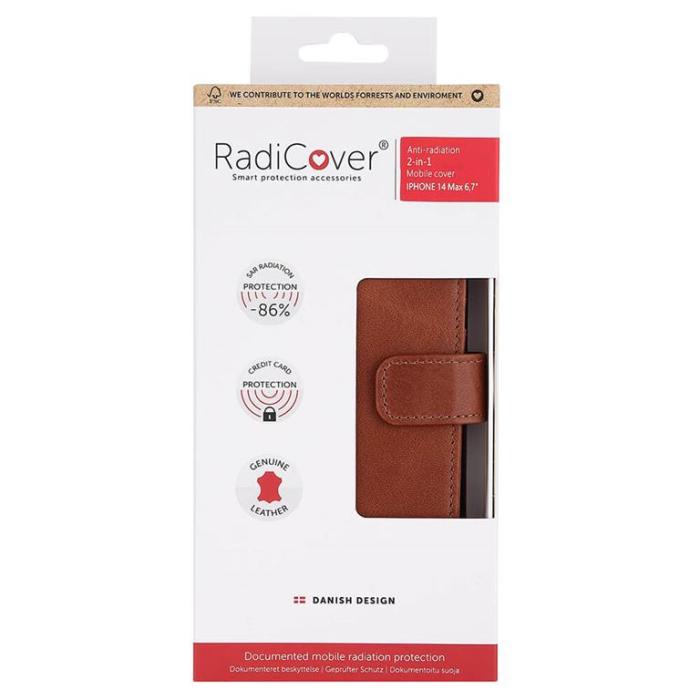 Radicover - Radicover iPhone 14 Plus Plånboksfodral Strålningsskydd - Brun