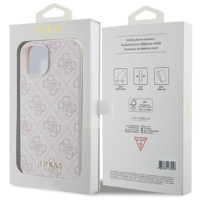 Guess - Guess iPhone 15 Mobilskal Metall Gold Logo - Rosa