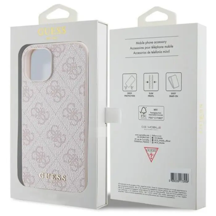 Guess - Guess iPhone 15 Mobilskal Metall Gold Logo - Rosa
