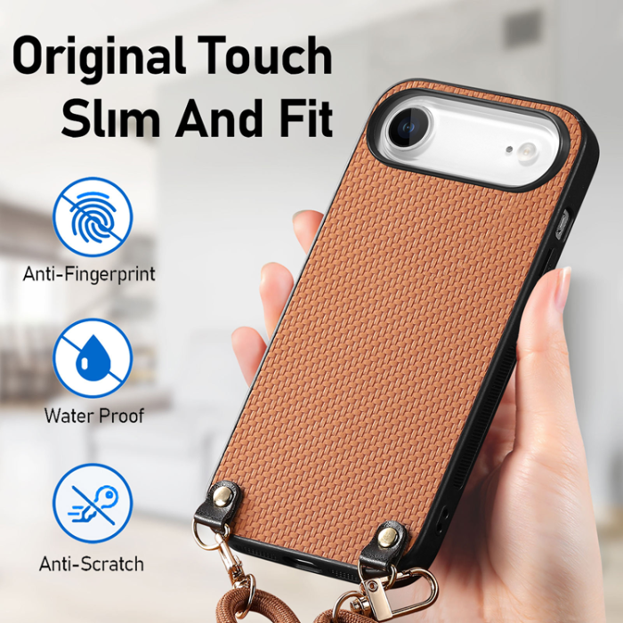 A-One Brand - iPhone Air Mobilskal Med Axelrem Snodd Carbon Fiber - Brun