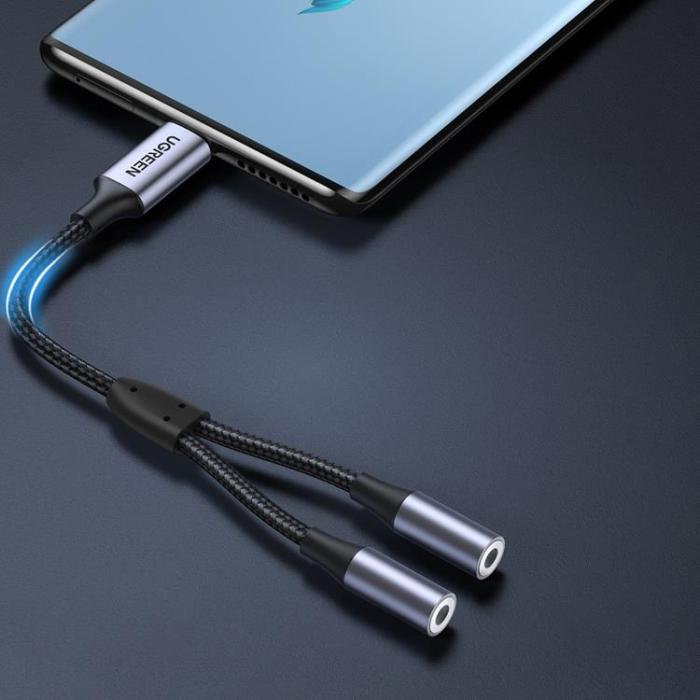 UTGATT1 - Ugreen adapter USB-C 2x 3.5 mm Mini Jack - Svart