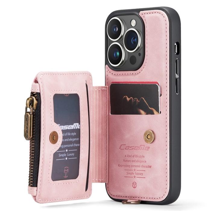 Caseme - CASEME iPhone 14 Pro Max Plånboksfodral C20 Zipper Kickstand - Rosa