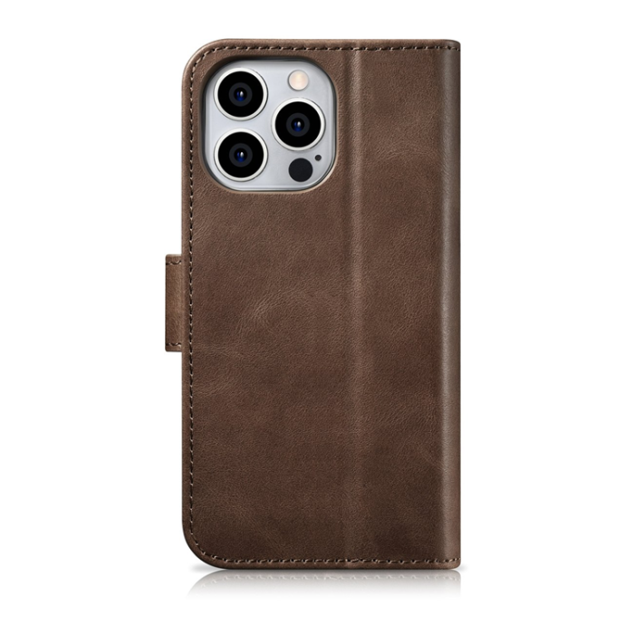 ICARER - iCarer iPhone 14 Pro Plånboksfodral 2in1 Äkta Läder Anti-RFID - Mörkbrun