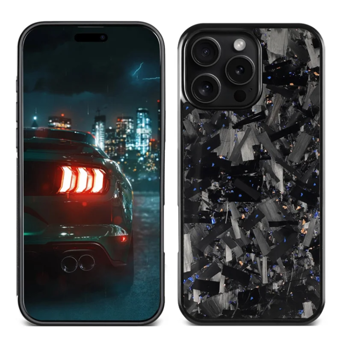 A-One Brand - iPhone 16 Pro Max Mobilskal MagSafe Aramid Fiber Large Texture - Blå/Guld