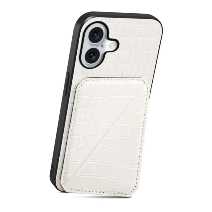 A-One Brand - iPhone 17 Mobilskal Korthållare Crocodile Textured - Vit